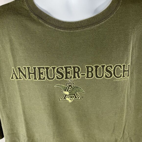 VINTAGE ANHEUSER BUSCH SHIRT MENS 2XL OLIVE GREEN DOUBLE SIDED 2004 Y2K BEER TEE - Picture 2 of 12